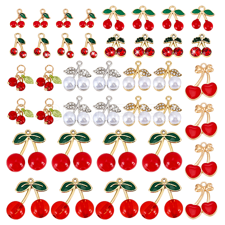 40Pcs 10 Styles Alloy Red Enamel & Alloy Rhinestone Pendants FIND-PH0060-34-1