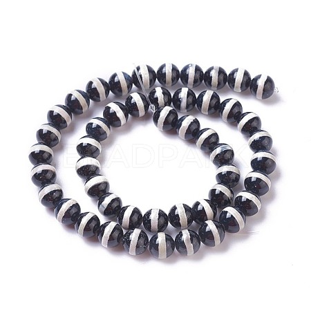 Natural Tibetan Striped Pattern dZi Agate Beads Strands G-P425-03D-8mm-1