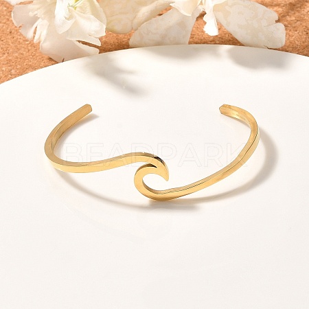 Ion Plating(IP) 304 Stainless Steel Cuff Bangles LS-BJEW-G611-01G-1
