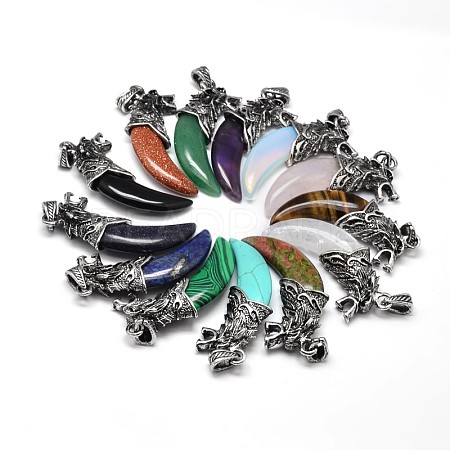 Antique Silver Zinc Alloy Natural & Synthetic Mixed Stone Big Pendants G-F228-63-FF-1