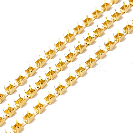 50M Rectangle Brass Rhinestone Claw Setting Chains CHC-C024-01C-G-1