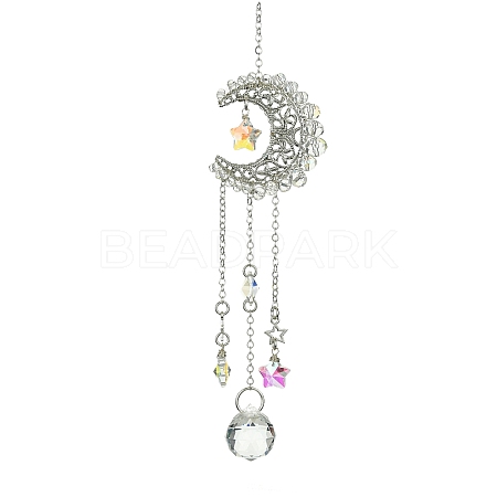 Wire Wrapped Iron Moon Pendant Decorations HJEW-JM01260-1