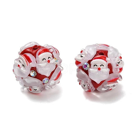 Christmas Theme Polymer Clay Rhinestone Beads with Resin X-RESI-Z045-01C-1