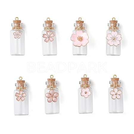 8Pcs Flower Glass Wish Bottle Pendants PALLOY-JF04568-1