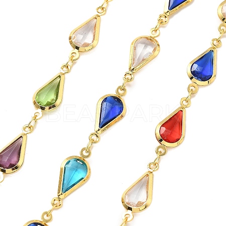 Brass Glass Teardrop Link Chains CHC-R001-04G-02-1