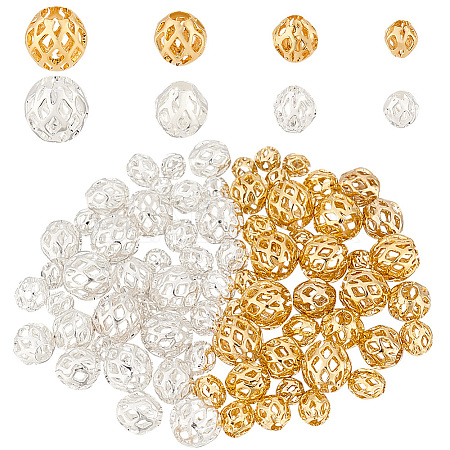 80Pcs 8 Styles Long-Lasting Plated Hollowed Brass Beads KK-PH0006-75-1