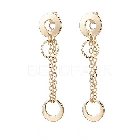 304 Stainless Steel Flat Round Tassel Stud Earrings EJEW-JE06883-1