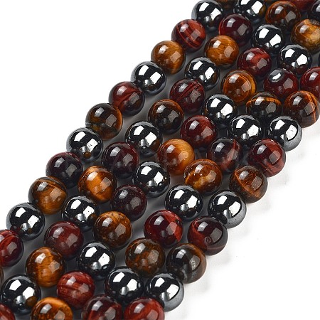 Natural Tiger Iron & Synthetic Hematite Beads Strands G-H1581-10mm-1
