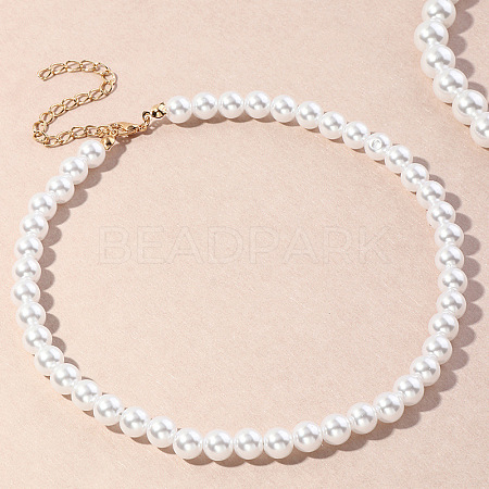 Plastic Imitation Pearl Round Beaded Necklaces for Women WGF0340-01-1