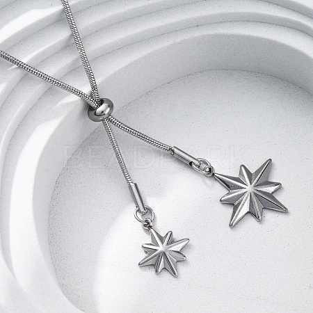 304 Stainless Steel Star Lariat Slider Necklaces NJEW-R026-14P-1