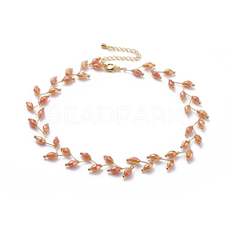 Electroplate Faceted Oval Glass Beaded Necklaces NJEW-JN02625-03-1