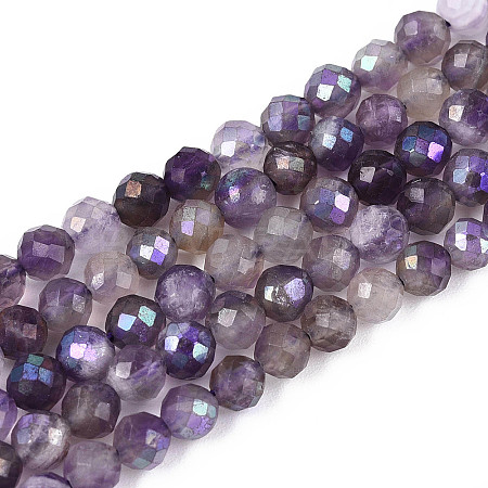 AB Color Plated Natural Amethyst Beads Strands G-T144-B07-04-1