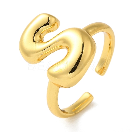 Initials Brass Open Cuff Ring for Women RJEW-N046-02S-G-1