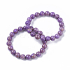 Natural Lepidolite/Purple Mica Stone Stretch Bracelets X-BJEW-S138-03A-02-2