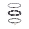 3Pcs 3 Style Natural Lava Rock & Synthetic Hematite Stretch Bracelets Set BJEW-JB08692-1
