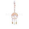 Natural Rose Quartz Chips Flat Round with Tree of Life Pendant Decorations TREE-PW0003-16-1