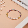Plastic Imitation Pearl & Glass Seed Beaded Stretch Bracelet for Women BJEW-JB09929-2