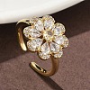 Flower Brass Micro Pave Cubic Zirconia Cuff Rings for Women RJEW-A069-01B-G-1