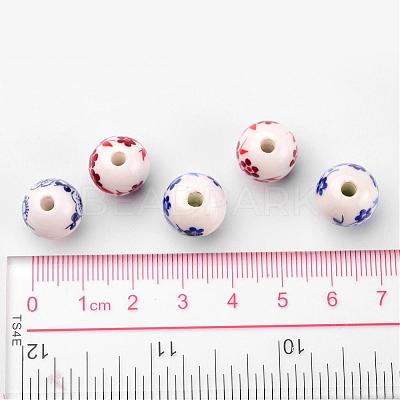 Mixed Color Handmade Printed Porcelain Round Beads X-PORC-CF187Y-CF190Y-1