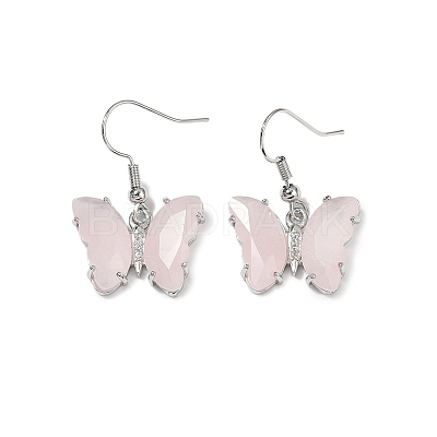 Natural Rose Quartz Brass Dangle Earrings EJEW-M081-01P-02-1