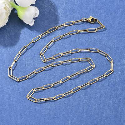304 Stainless Steel Paperclip Chain Necklace X-NJEW-M183-04G-1