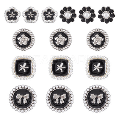 15Pcs 5 Styles 1-Hole Alloy Enamel Shank Buttons BUTT-TA0001-47B-1