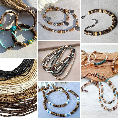 6 Strands Natural Coconut Shell Rondelle Bead Strands COCB-SC0001-02B-1