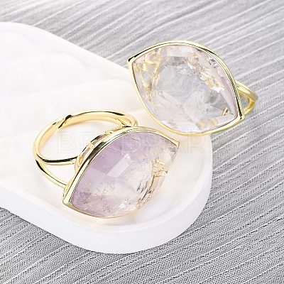 Horse Eye Natural Amethyst Cuff Rings RJEW-M076-04G-05-1