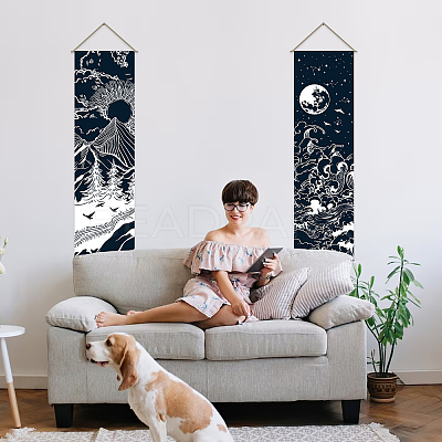Moon & Sun Pattern Polyester Decorative Wall Tapestrys AJEW-WH0399-020-1