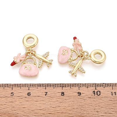 Brass Micro Pave Clear Cubic Zirconia and Enamel European Dangle Charms X-KK-T079-81G-1