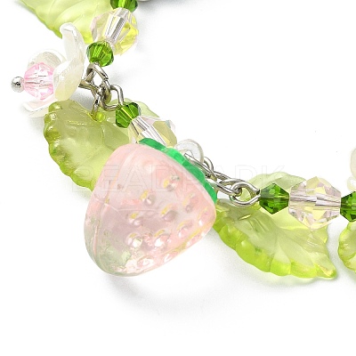 Glass & Resin & Acrylic Flower Charm Bracelet BJEW-JB09435-03-1