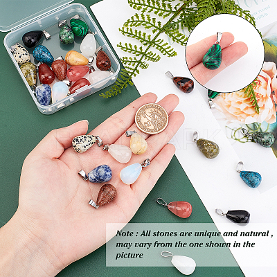 30Pcs 15 Colors Gemstone Pendants G-SC0001-40-1