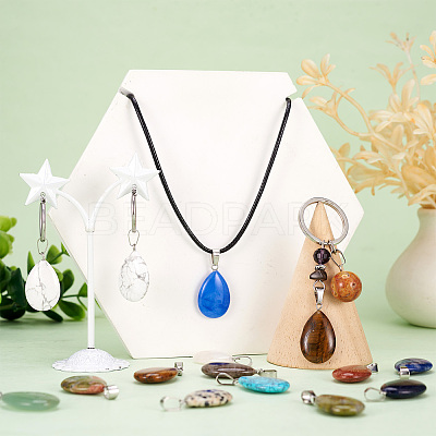 50Pcs Natural & Synthetic Mixed Gemstone Pendants G-TA0001-47-1