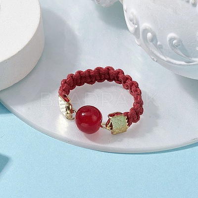 Glass Round Ball Braided Bead Style Finger Ring RJEW-JR00600-03-1
