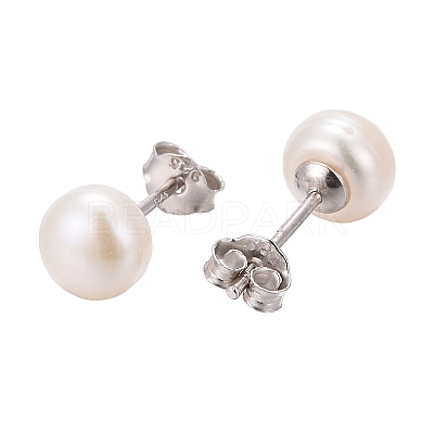 Anti-Tarnish Pearl Ball Stud Earrings X-EJEW-Q701-01A-1
