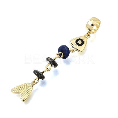 Brass Pave Cubic Zirconia Clear Cubic Zirconia & Natural Lapis Lazuli & Enamel European Dangle Charms GG-CBA3401-01G-A06-1