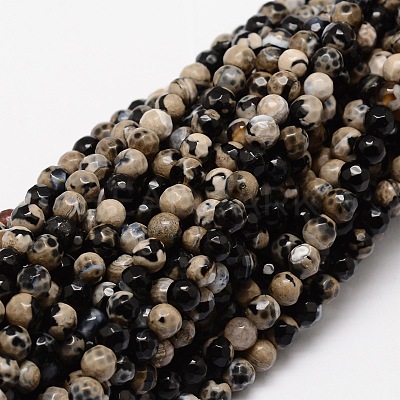 Faceted Natural Agate Round Beads Strands G-E318B-4mm-04-1