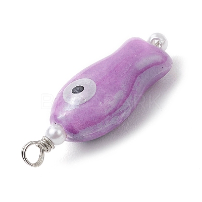 Fish Shaped Evil Eye Glazed Porcelain Pendants PALLOY-JF03803-1