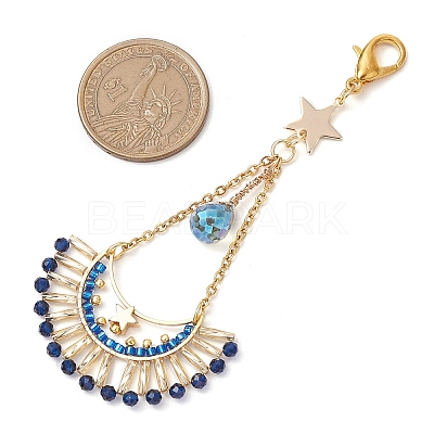Moon Star Synthetic Blue Spinel & Glass Seed Pendant Decoration HJEW-MZ00115-1