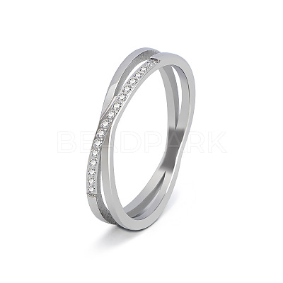 304 Stainless Steel Micro Pave Clear Cubic Zirconia Finger Rings for Women FS-WG1B662-06-1