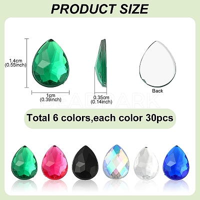 180Pcs 6 Colors Acrylic Rhinestone Flat Back Cabochons GACR-YW0001-04-1