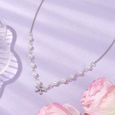 Bowknot Brass Micro Pave Cubic Zirconia Pendant Necklaces NJEW-JN04908-1