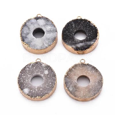Edge Golden Plated Natural Druzy Agate Pendants G-S359-185-1