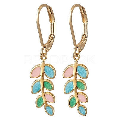 Leaf 304 Stainless Steel Enamel Leverback Earrings EJEW-JE06261-1