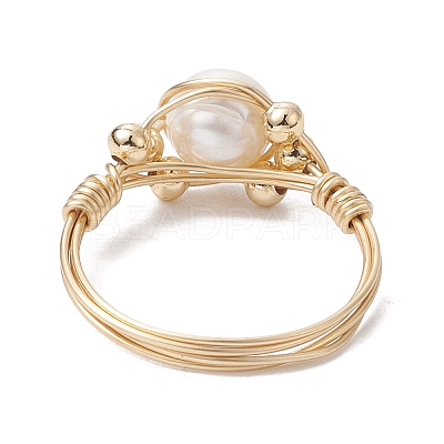 Natural Pearl Round Braided Bead Style Rings RJEW-JR00609-1
