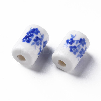 Floral Printed Porcelain Beads PORC-T007-16-1