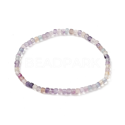 Natural Fluorite Cube Beaded Stretch Bracelet for Women BJEW-JB08976-02-1