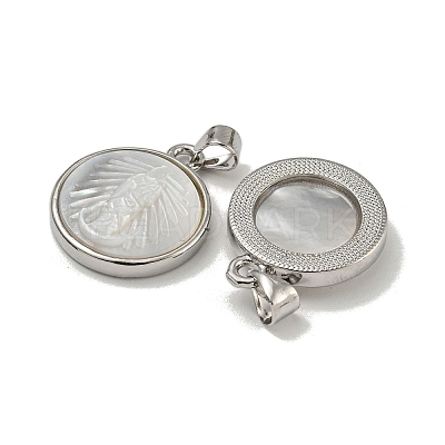 Rack Plating Brass Pave Natural White Shell Pendants KK-U025-11P-04-1