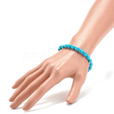 Synthetic Turquoise(Dyed) Skull Stretch Bracelet BJEW-JB08068-02-1