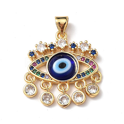 Lampwork Evil Eye Pendants with Colorful Cubic Zirconia ZIRC-L102-13G-06-1